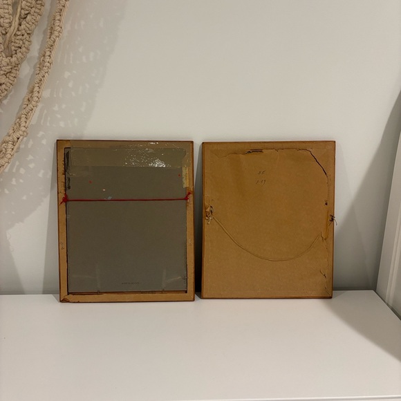 Vintage Mexican feather art bird paintings carved wood frames SET OF TWO 12X10 - Picture 7 of 14